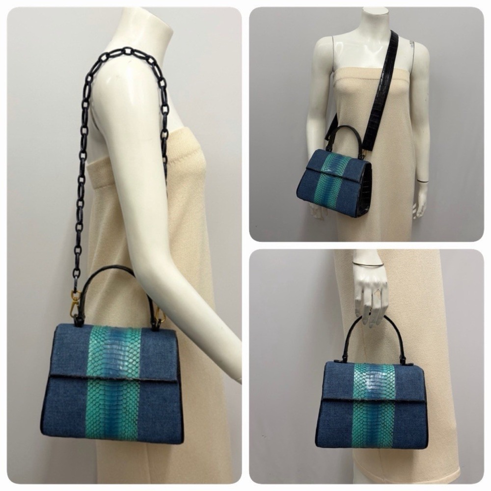 Nancy Gonzalez Crocodile Python Denim Purse Shoulder Bag $1950 Card Dust Sac